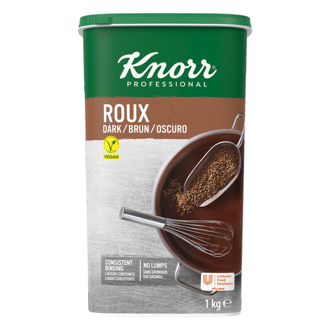 Knorr Roux Espesante Oscuro sin lactosa bote 1kg - Roux Knorr, espesor y brillo en 1 minuto sin modificar el sabor.